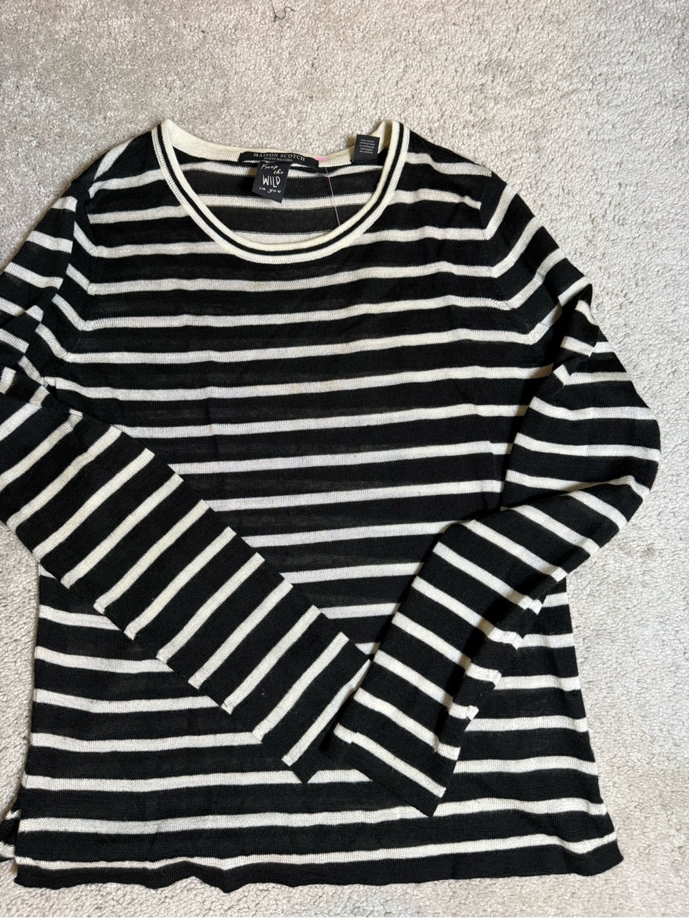 Scotch & Soda Black & White Sheer Striped Long-Sleeve Top